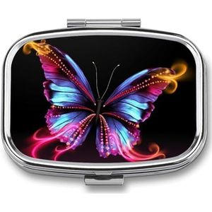 Dancing Butterfly Pill Box, 2 Compartiment Medicine Pill Case, Draagbare Pil Organizer voor Pocket Of Portemonnee Decoratieve Metalen Geneeskunde Vitamine Organizer