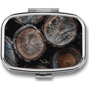 Draagbare Geneeskunde Doos, Ronde Gesneden Hout Gedrukt Mini Rechthoek Pil Case Pocket Geneeskunde Doos Pil Container Reizen Sieraden Doos Pil Houder Draagbare Vitamine Opbergdoos