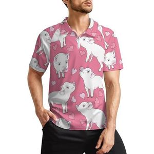 Mini Pigs And A Hearts Heren Golf Polo Shirts Klassieke Fit Korte Mouw T-Shirt Gedrukt Casual Sportkleding Top S