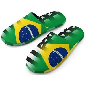 Zwart En Wit USA Braziliaanse Vlag Volledige Print Womens Slippers Warme Anti-Slip Rubber Zool Huis Schoenen Voor Indoor Hotel
