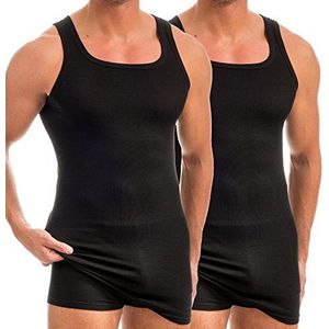 HERMKO 16027 2-pack heren extra lang onderhemd van katoen/modal, zwart, M