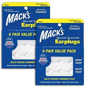 Mack's Kussen zachte siliconen oordopjes - 6 paar, voordeelverpakking van 2 - De originele vormbare siliconen stopverf oordopjes voor slapen, snurken, zwemmen, reizen, concerten en studeren | Gemaakt