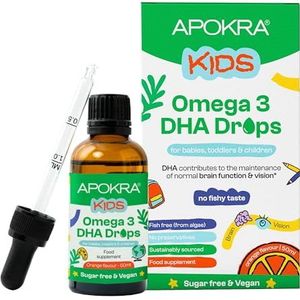 Omega 3 Vegan DHA Drops voor kinderen - 50mL - conserveermiddel vrij en suikervrij. Duurzame Algal alternatief voor visolie | APOKRA Kids