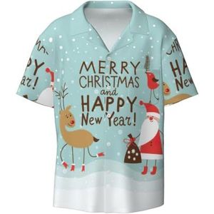 TyEdee Merry Christmas en Gelukkig Nieuwjaar Print Heren Korte Mouw Jurk Shirts met Pocket Casual Button Down Shirts Business Shirt, Zwart, M