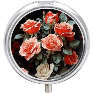 Mooie Rose Gift Pillendoos voor Vrouwen Mannen Pocket Ronde Pil Case Decoratieve Doos Geneeskunde Vitamine Metalen Pil Organizer Draagbare Pillenhouder voor Reizen Uniek Gift