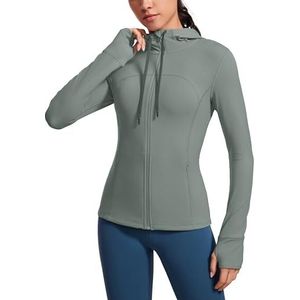 CRZ YOGA Butterluxe Womens Hooded Workout Jas met Zip Up Atletische Running Jas met Back Mesh Vent... Grijze Salie M