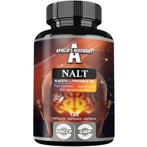 N-Acetyl-L-Tyrosine (NALT) 500mg and Active Vitamin B6 (P-5-P) 2mg - 120 Capsules - 4 Months Supply - High Strength Amino Acid Supplement - Cognitive Booster - by Apollo's Hegemony