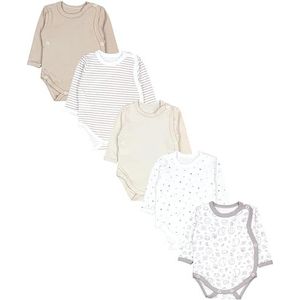 TupTam Baby Overslag Rompertje met Lange Mouwen Set van 5, Unisex beige sterrenstrepen egel, 74