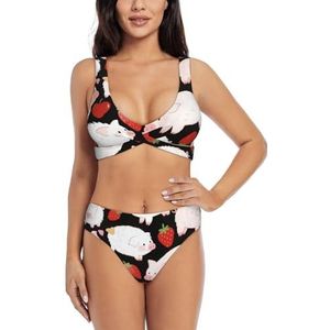 Zelinge Tank-bikinitop met hoog getailleerd onderdeel, sportief, 2-delig badpak, hoog getailleerd, S-XXL, Schattige Varkens Aardbei Donker, S