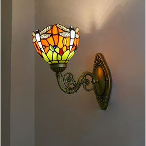 Tiffany Stijl Wandlamp, Glas-In-Lood Wandlamp, Industriële Antieke Metalen Voet, Decoratieve Wandlamp, Slaapkamer Verlichting