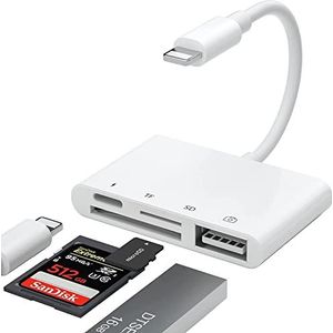 LXJADAP SD TF-kaartlezer adapter 4-in-1 USB OTG-camera met oplaadsplitter, SD/TF voor i-Phone 13/12/11/Xs XR X 8/7/Pad, ondersteuning Flash Drive, muis, MIDI-toetsenbord (DXT-011*)