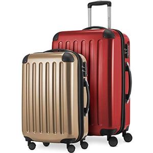 HAUPTSTADTKOFFER - Alex - 2-delige kofferset harde schaal glanzend, middelgrote koffer 65 cm + handbagage 55 cm, 74 + 42 liter, TSA, rood-champagne, 65 cm, kofferset