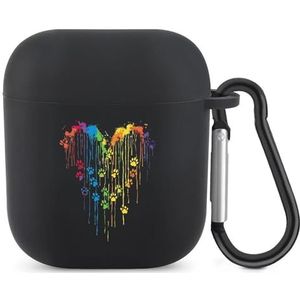 Tie Dye Kleurrijke Hond Poot Hart Leuke Case Voor AirPods 2&1 Schokbestendige Beschermende Hoofdtelefoon Gevallen Cover Met Sleutelhanger Voor Mannen Vrouwen