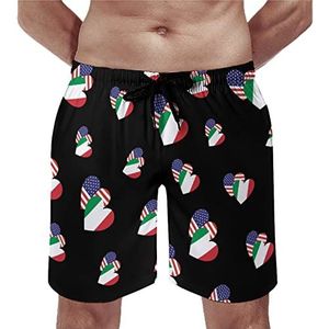 Italië Amerikaanse hart vlag heren strand shorts sneldrogende board shorts mesh voering strand broek gym zwembroek XL