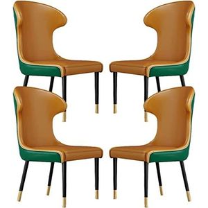 GEIRONV Studie Lounge Stoel Set van 4, Lederen Eetkamerstoelen Ergonomie Stoel Keuken Woonkamer Lounge Teller Stoelen Smeedijzeren Poten Eetstoelen (Color : Orange+green, Size : 91 * 45 * 46cm)