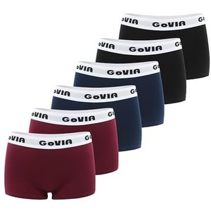 GOVIA Boxershorts voor dames, katoen, hotpants, sportondergoed, 6 stuks, 3921, 2 x zwart/2 x magenta/2 x marineblauw, 36
