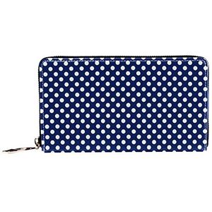 Vrouwen Zip Rond Portemonnee en Telefoon Clutch, Nautische Polka Dots Blauw Patroon, Reistas Lederen Clutch Bag Kaarthouder Organizer Polsbandjes Portefeuilles, Meerkleurig, 8.07x1x4.53 in