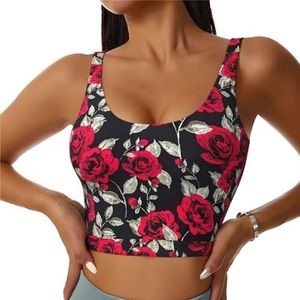 Rode Roos Tuin Print Casual Wear Vrouwen Sport Vest Yoga Vest Workout Vest Voor Vrouwen Lichtgewicht Trendy, Zwart, S