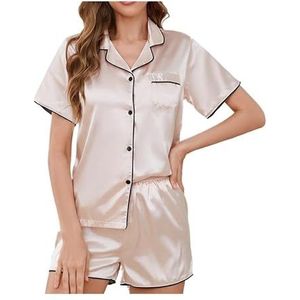 Damespyjamaset 2-delige top en shorts Zachte pyjama's, homewear pyjamasets, zomerpyjamasets for dames(Color:White,Size:L)
