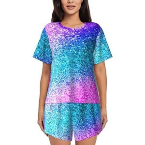 YJxoZH Glitter Pailletten Spot Print Vrouwen Zomer Pyjama Sets Nachtkleding Dames Korte Mouw Nachtkleding Pjs Lounge Met Zakken, Zwart, XXL