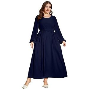 voor vrouwen jurk Plus jurk met lantaarnmouwen en riem (Color : Navy Blue, Size : 4XL)