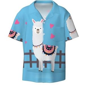 TyEdee Leuke Alpaca's Print Heren Korte Mouw Jurk Shirts met Zak Casual Button Down Shirts Business Shirt, Zwart, XXL