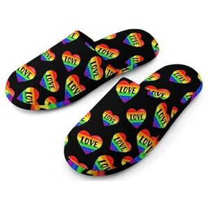 Love Heart LGBT Pride pantoffels voor dames, met volledige print, warme antislip rubberen zool, huisschoenen voor binnenhotel 40-41 (9-10)