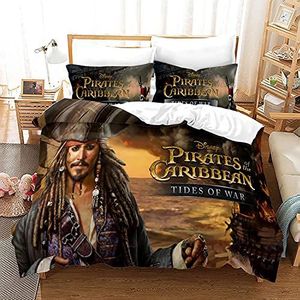 Agmdno Beddengoed Pirates of The Caribbean, beddengoedset, dekbedovertrek en kussensloop, microvezel, 3D digitale print, beddengoed voor jongens (A09, 135 x 200 cm + 75 x 50 cm x 1)