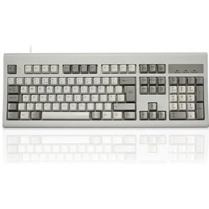 Perixx PERIBOARD-106M, Bedrade prestaties full-size USB-toetsenbord, gebogen ergonomische toetsen, klassieke retro grijs/witte kleur, UK QWERTY
