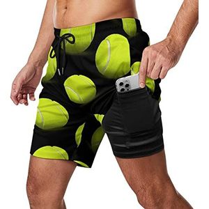 Tennisbal Zwembroek voor heren, sneldrogend, 2-in-1 strandsportshorts met compressieliner en zak