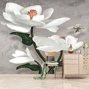 3D Moderne Muurschildering Slaapkamer Witte Bloemen Bloem Landschap Creatieve Woonkamer Decoratie-300Cm×210Cm