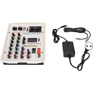 Sound Mixer, 48V 4-kanaals Power Stereo Recording Mixer, Multifunctionele Mixing Console Geschikt voor Stage Performances, Live Performances, Karaoke(EU. Plug)