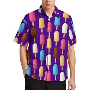 Kleurrijke Ijs Zomer Heren Shirts Casual Korte Mouw Button Down Blouse Strand Top met Zak XL