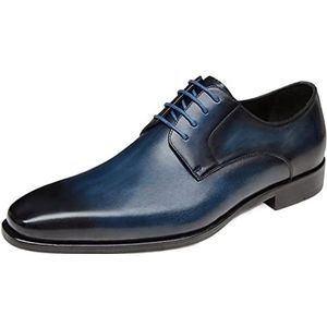 Ninepointninetynine Jurk Oxford for heren met veters, ronde gepolijste neus, derbyschoenen, leer, antislip, antislip rubberen zool, zakelijk(Blue,42 EU)