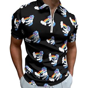 Regenboog Braken Eenhoorn Half Zip-up Polo Shirts Voor Mannen Slim Fit Korte Mouw T-shirt Sneldrogende Golf Tops Tees 5XL