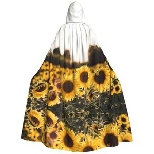 Womens Mens volledige lengte carnaval cape met capuchon cosplay kostuums mantel, 185 cm zonneschijn zonnebloemen