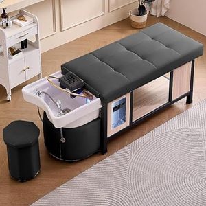 MegLob Hoofdzorg Shampoo Bed, Zware Shampoo Bed & Massagetafel-In-1, Schoonheidssalon Thai Massage Shampoo Bed, Inclusief U-Shape Water Massage Backwash, Spa Resort Hair Salon Equipment,Grijs