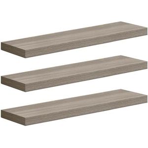 WOLTU Wandplank, boekenrek, rekken voor decoratie, wandplanken van MDF-hout, set van 3 hangplanken, greige