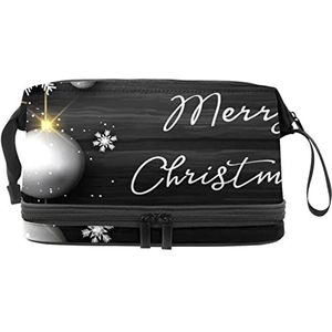 Grote capaciteit reizen cosmetische tas,Kerstballen Hout,Make-up tas,Waterdichte make-up tas Organizer, Meerkleurig, 27x15x14 cm/10.6x5.9x5.5 in