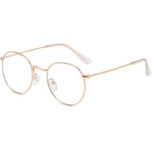 Computerbril Blauwlichtfilter, Retro Ronde Metaal Frame, Anti-Glans, Anti-Radiatie voor PC, Tablet, TV en Gaming - Roze Goud