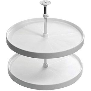 Gedotec Set van 2 volcirkel-zwenkbeslag, draaiplateau in hoogte verstelbaar 652-717 mm, met tafelbladen voor hoekkast, wit, Made in Germany, keukenkast, draaislag-set met zwenkplanken