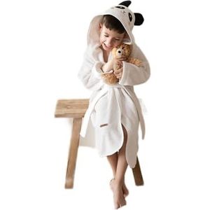 Badjas Kind Jongen Badstof, Superzacht Turkse Katoen, Met Capuchon, Absorberend, Comfortabel, Dikke Kinderbadjas voor Kinderen, Panda Beer, Wit (5-6 Jaar)