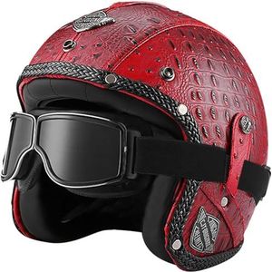 3/4 Half Helm Open Gezicht Motorfiets Half Helm Retro Motorhelm Jet Helm met Bril Retro Cruiser Chopper Scooter Open Gezicht Helm DOT/ECE Goedgekeurd B,2XL=63-64cm