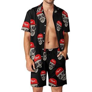 Zonnebril Skull Hawaiiaanse bijpassende set 2-delige outfits button down shirts en shorts voor strandvakantie