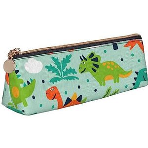 Leuke Dinosaures Etui Lederen Potlood Pouch Draagbare Cosmetische Tas Driehoek Pen Tas Opbergtas voor Werk Kantoor Reizen, Wit, Eén maat