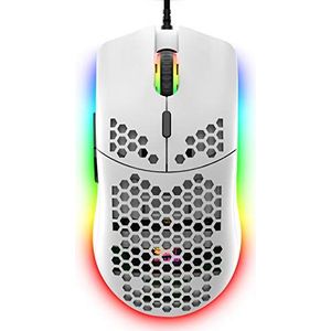 ZIYOULANG bedrade gamingmuis, 69G honingraatschaal lichtgewicht muis met 6400 DPI, programmeerbare USB-gamingmuizen met 6 knoppen, voor pc-gamers en Xbox- en PS4-gebruikers-wit