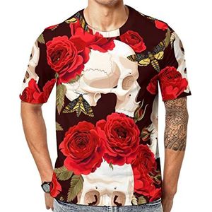 Skulls And Red Roses grafisch T-shirt voor heren met korte mouwen en ronde hals, casual T-shirt, tops, L