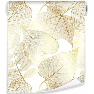 Vliesbehang, rol tropische gouden bladeren 10mx50cm planten glamour patroon slaapkamer woonkamer modern 10 m vliesbehang behang behang behang patroonbehang behangrol inclusief lijm (1041)