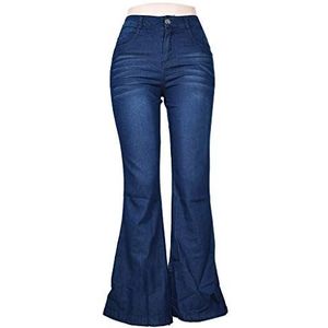 Vrouwen Borduurwerk Print Jeans, Zomer Elastische Plus Size Losse Broek, Denim Casual Boot Cut Pant, Donkerblauw 03, L