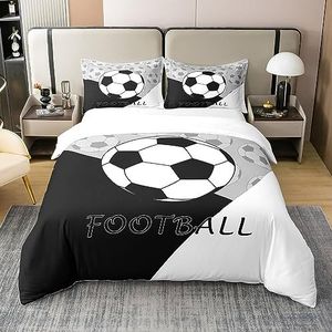 Voetbal katoenen dekbedovertrekset voor meisjes jongens kinderen dubbele maat sport thema dekbed kamer decoratief voetbal bal patroon beddengoed set zwart wit dekbedovertrek set dekbedovertrek set